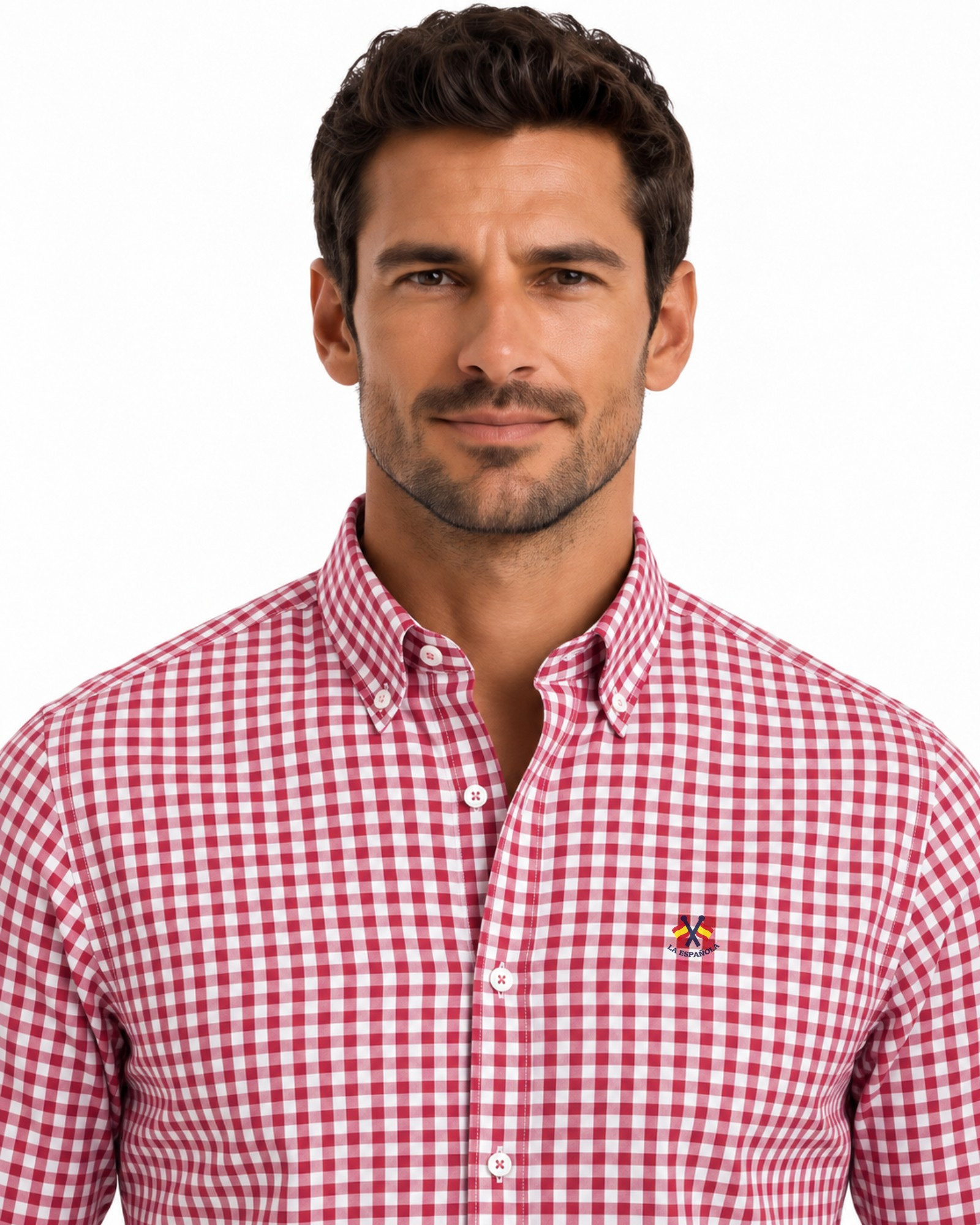 Camisa cuadro vichy algodon cuello botón serie 56471 color rojo