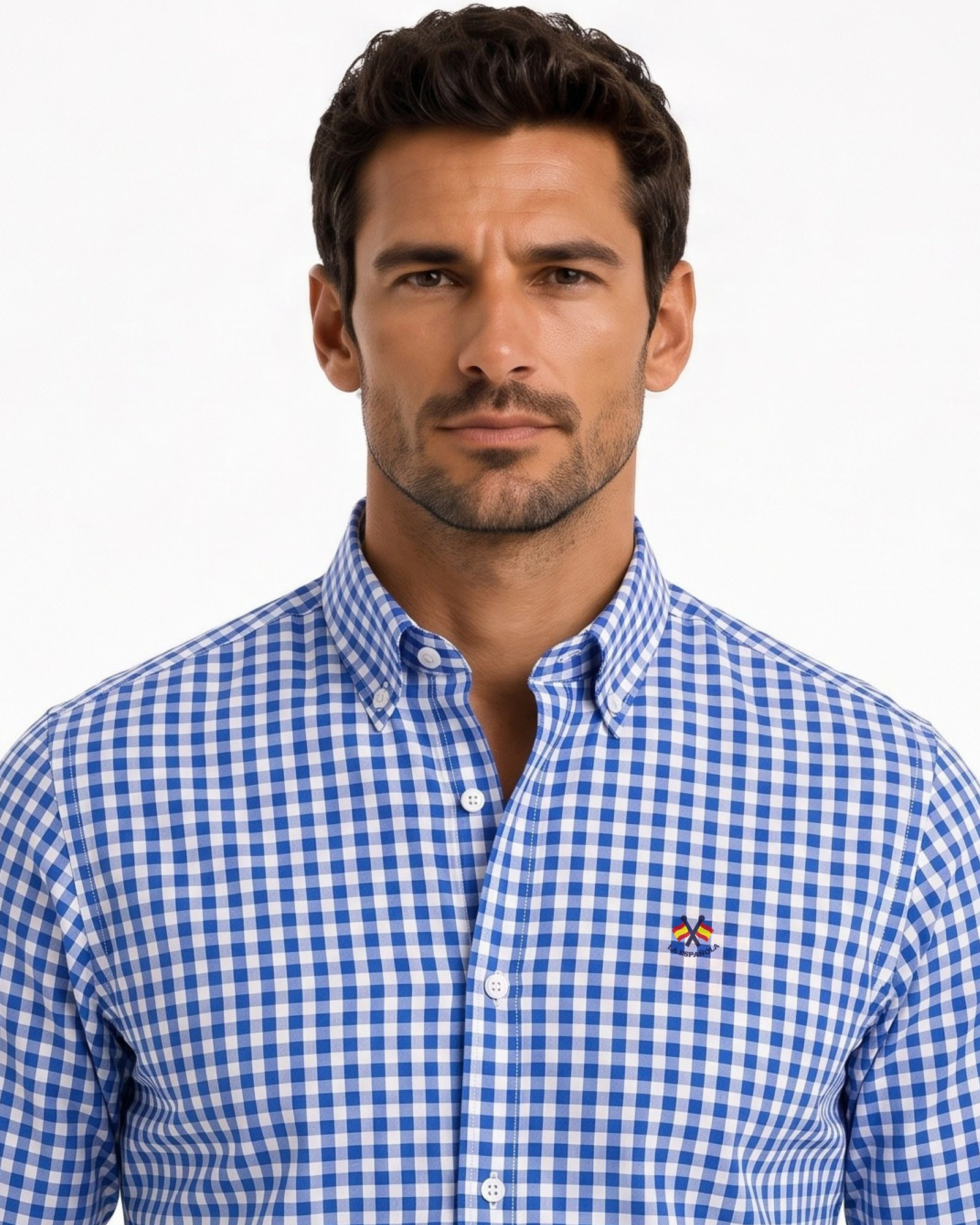 Camisa cuadro vichy algodon cuello botón serie 56471 color azul