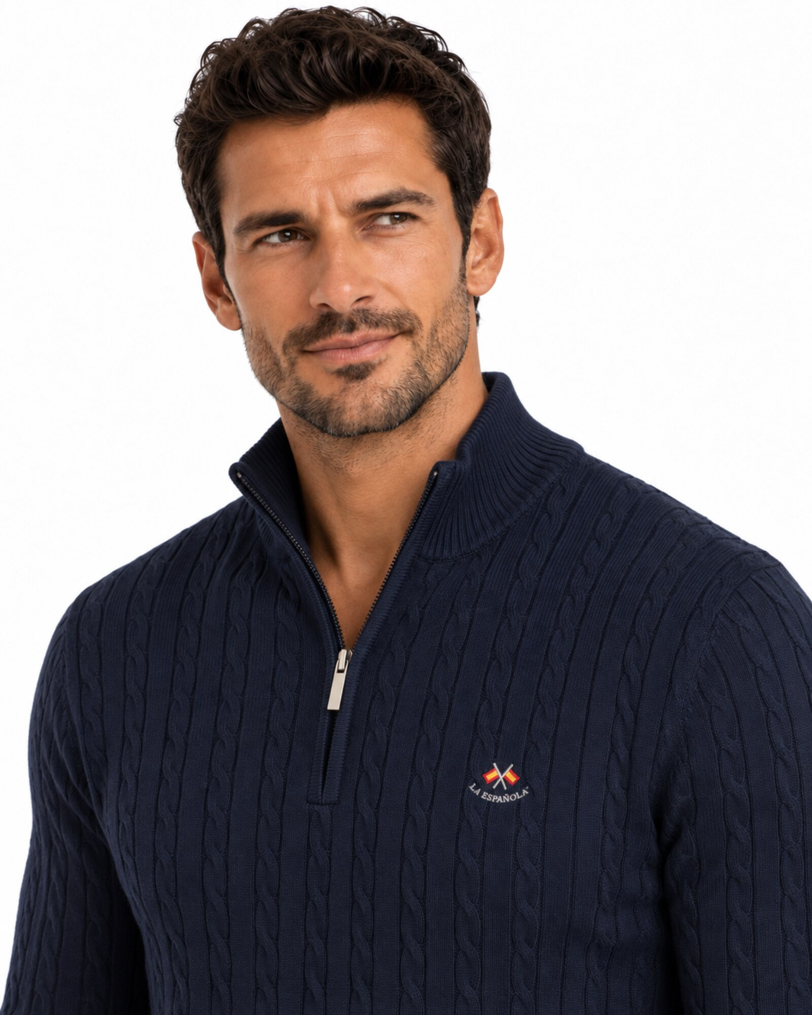 Suéter cuello cremallera ochos color azul marino serie 11010