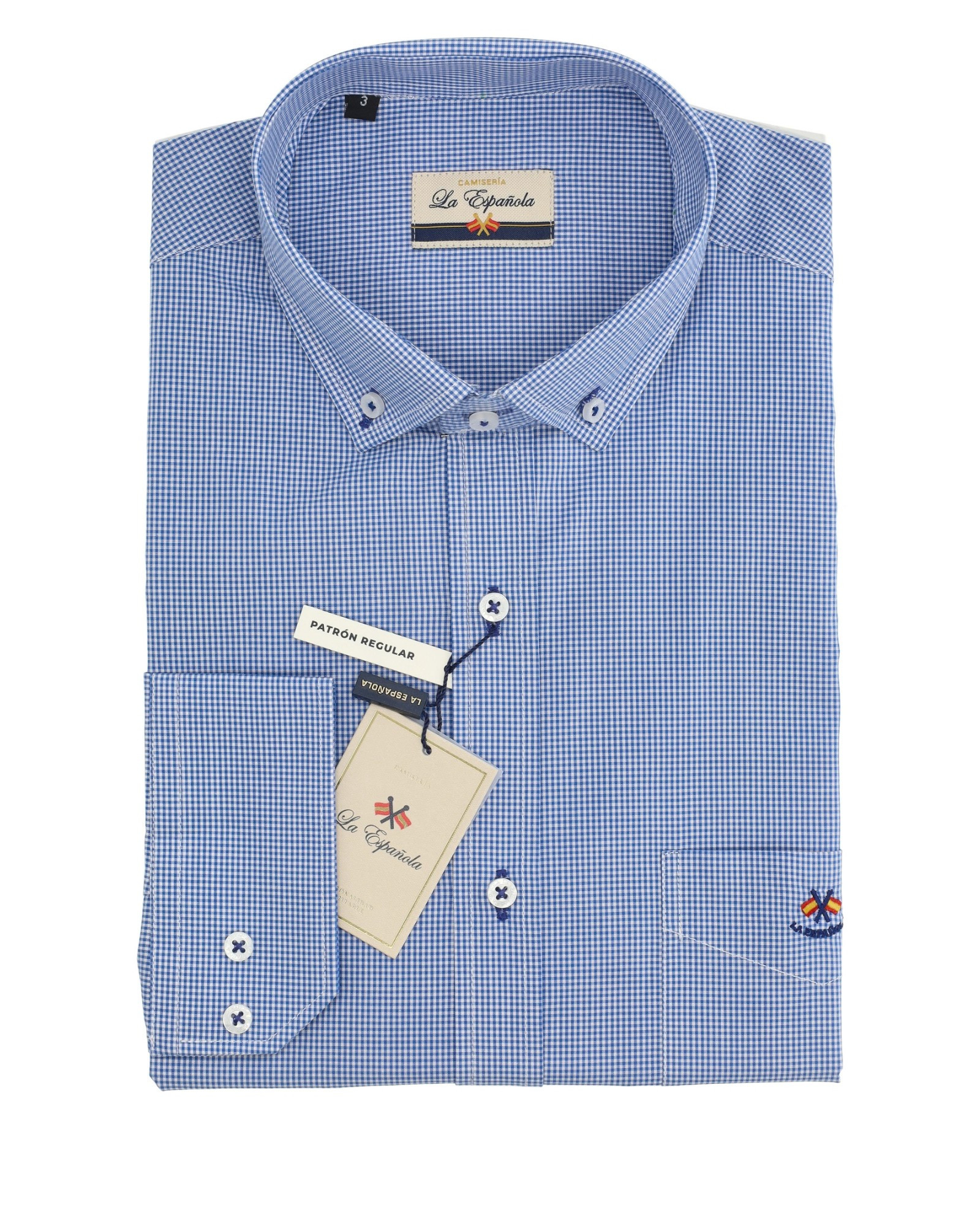 camisa regular cuadros con bolsillo cuello botón serie 36558 azul