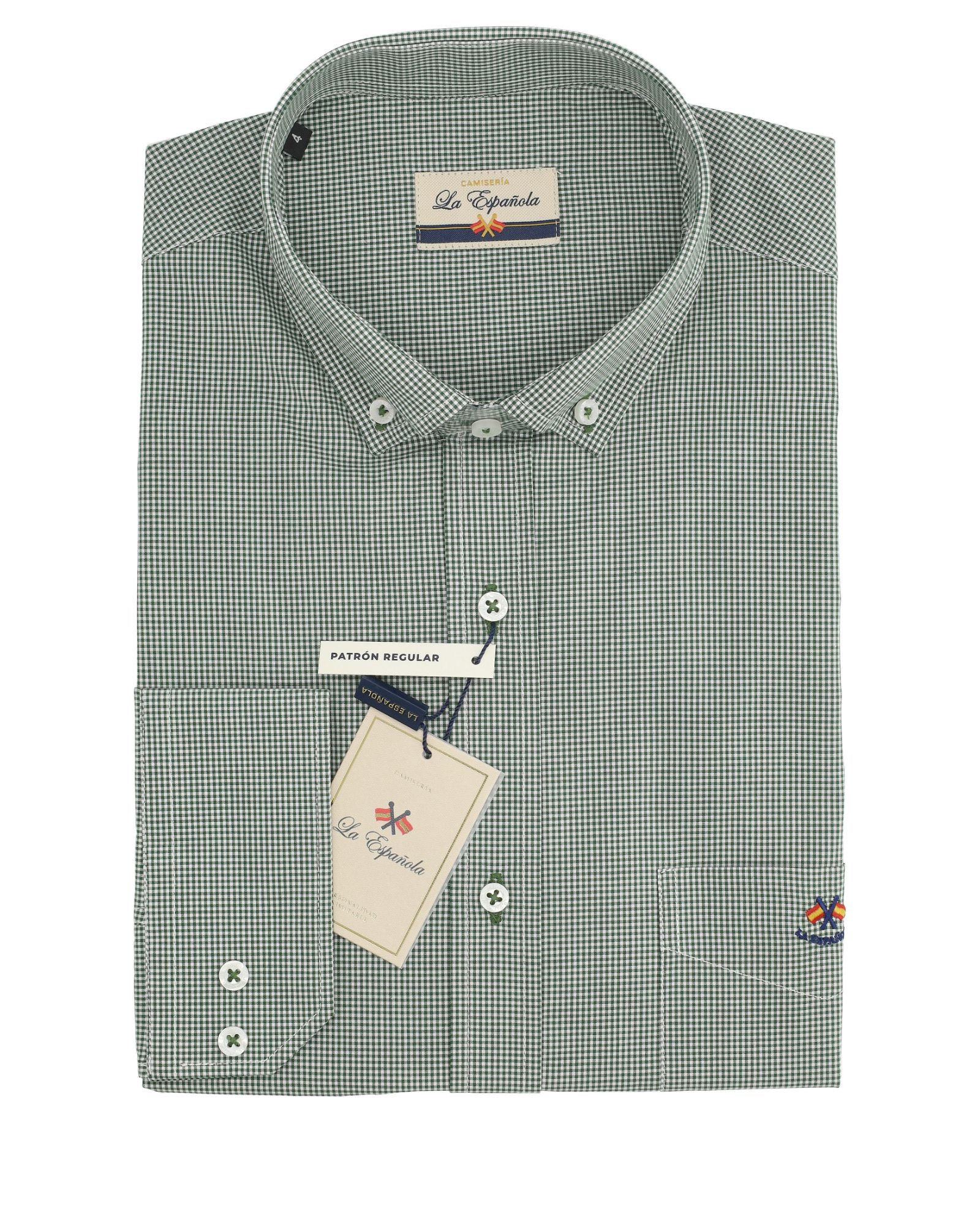 camisa regular cuadros con bolsillo cuello botón serie 36558 verde