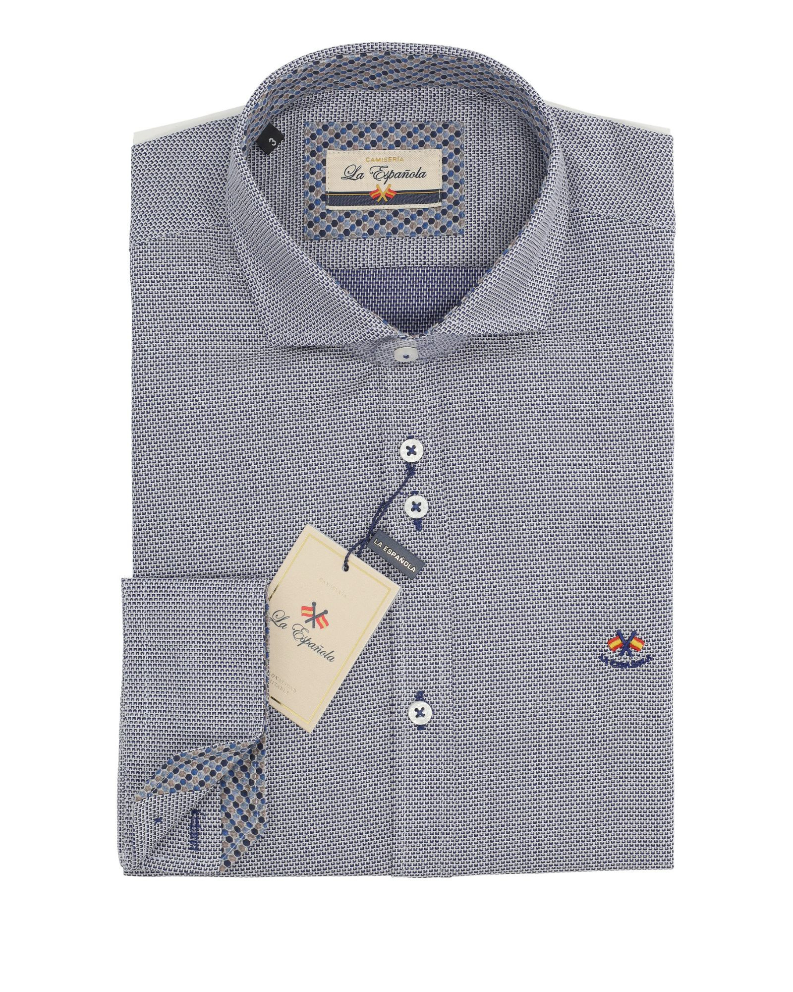 Camisa microestampada  algodón  cuello sin botón serie 56616 color 1 gris